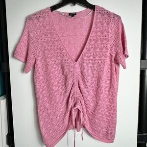 Torrid Pink Crochet Knit Drawstring Ruched Front Top Women's Size 2 Adjustable